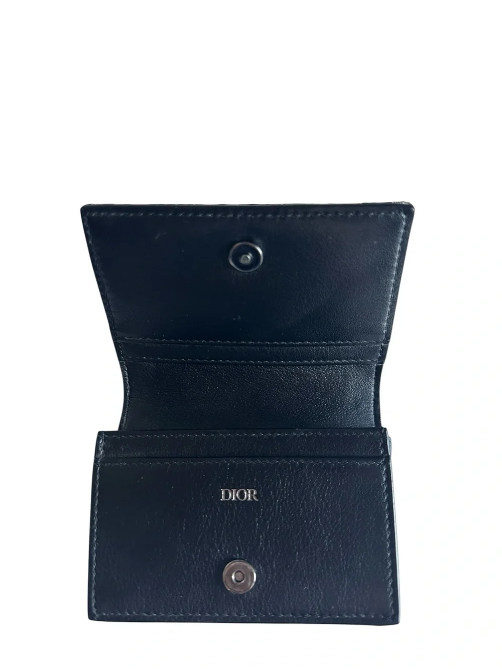 Christian Dior Oblique Jacquard Business Card Holder Compact Wallet Navy Beige